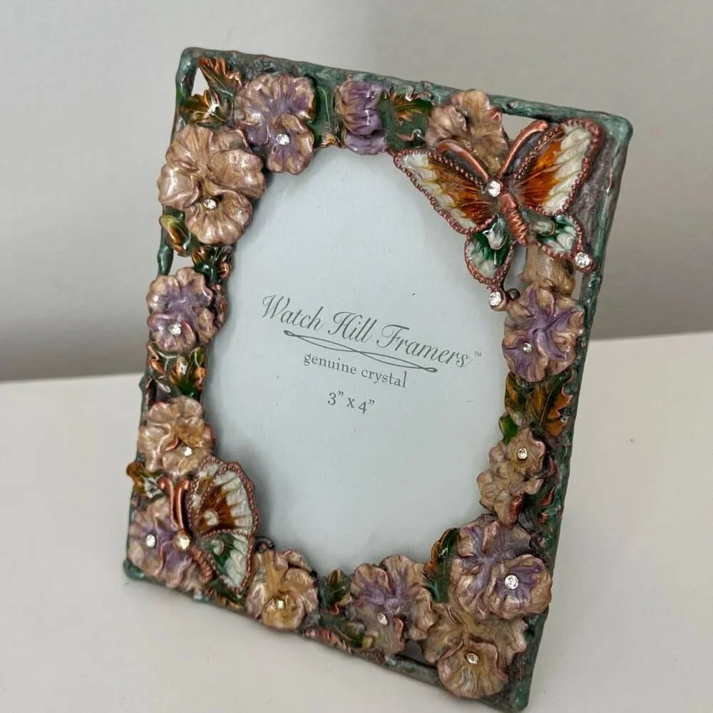 VTG Watch Hill Framers Enamel & Crystal Butterfly Ornate Picture Frame Fairy 4x6